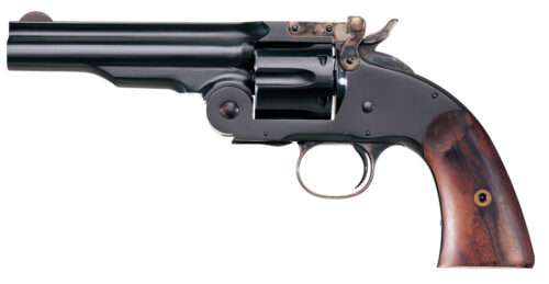 101959.jpg Taylors & Company 550664 Second Model Schofield 45 Colt (LC) Caliber with 5" Barrel, 6rd Capacity Cylinder, Overall Blued Finish Steel & Walnut Grip