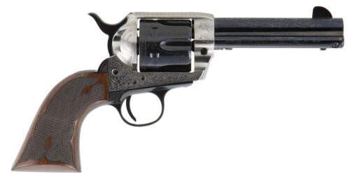103021.jpg Cimarron PP410LSFW Frontier Pre-War 1896-1940 45 Colt (LC) 6 Shot, 4.75" Blued Steel Barrel, Blued Cylinder, Old Silver Engraved Steel Frame, Checkered Walnut Grip, Exposed Hammer