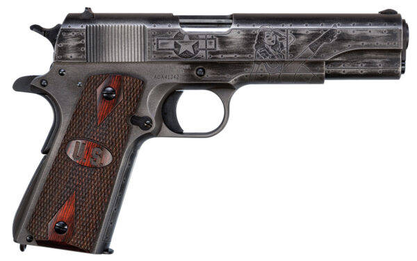 105346.jpg Thompson 1911BKOWC1 1911 Victory Girls 45 ACP 5" 7+1 Worn Black/Gray Cerakote Steel Checkered Wood w/US Logo Grip