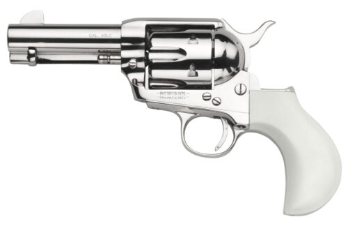 121388.jpg Taylors & Company 200073 1873 Cattleman 357 Mag Caliber with 3.50" Barrel, 6rd Capacity Cylinder, Overall Nickel-Plated Finish Steel & Ivory Birdshead Synthetic Grip