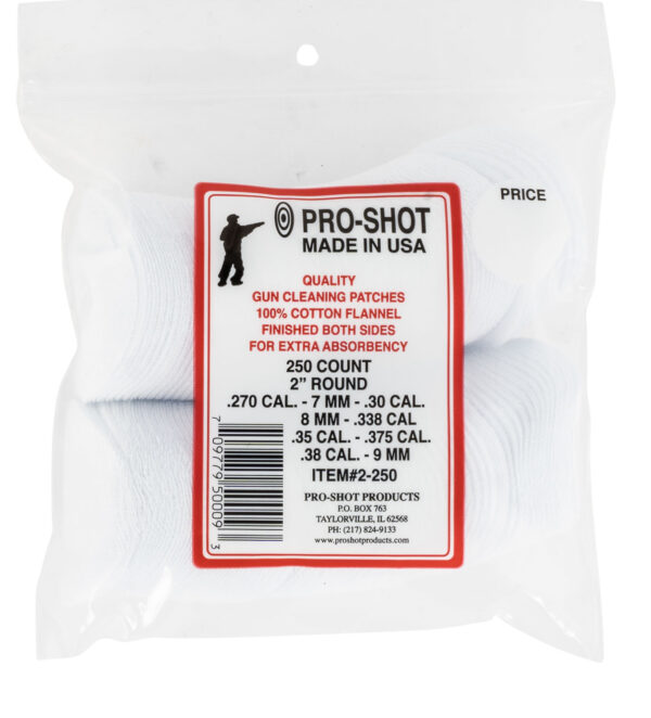 122995.jpg Pro-Shot 2250 Cleaning Patches .270 - .38 Cal 2" Round Cotton Flannel 250 Pack