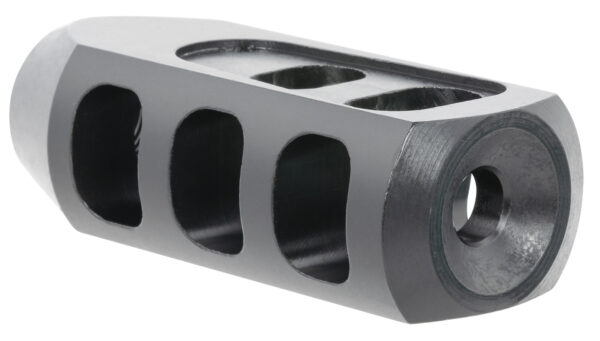 146748.jpg TacFire Tanker Muzzle Brake Black Oxide Steel with 1/2"-28 tpi Threads 2.76" OAL 1.37" Diameter for 5.56x45mm NATO