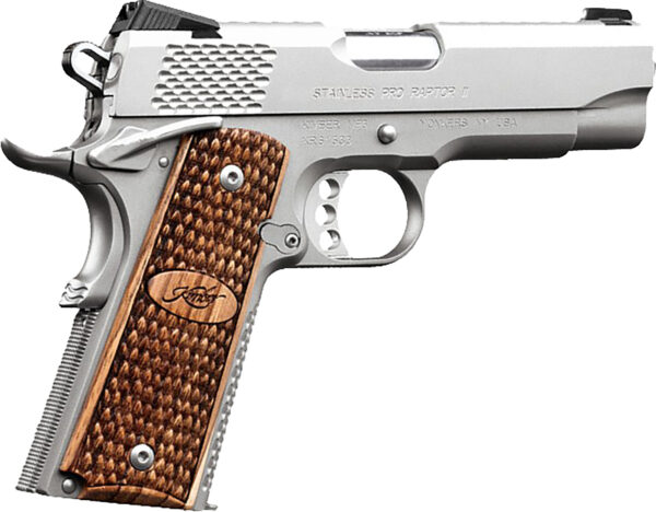 170530.jpg Kimber Mfg.,inc 3200195 Stainless Pro Raptor II 45ACP 8+1 4" Stainless Steel Slide Satin Silver Zebrawood w/ Scale Pattern and Kimber Logo Grip