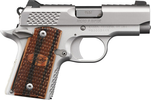 170624.jpg Kimber Mfg.,inc 3300109 Micro 9 Stainless Raptor 9mm 6+1 3.15" Stainless Steel Slide KimPro Silver Zebrawood with Scale Pattern and Kimber logo Grip