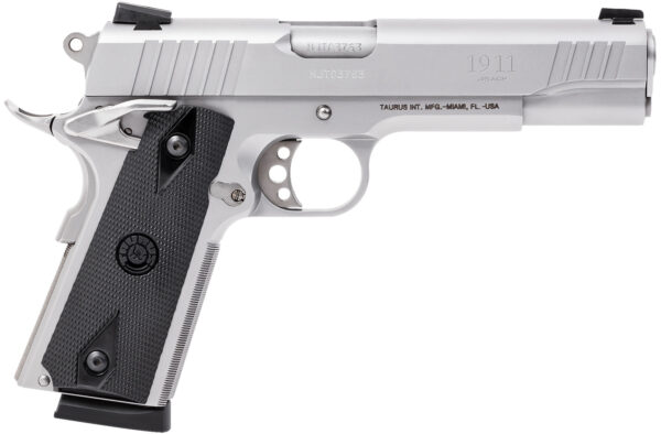 Taurus 1-191109 1911  Full Size Frame 45 ACP 8+1 5" Matte Stainless Steel Barrel, Serrated Slide, Matte Stainless Steel Frame w/Beavertail, Black Checkered Polymer Grip, Right Hand