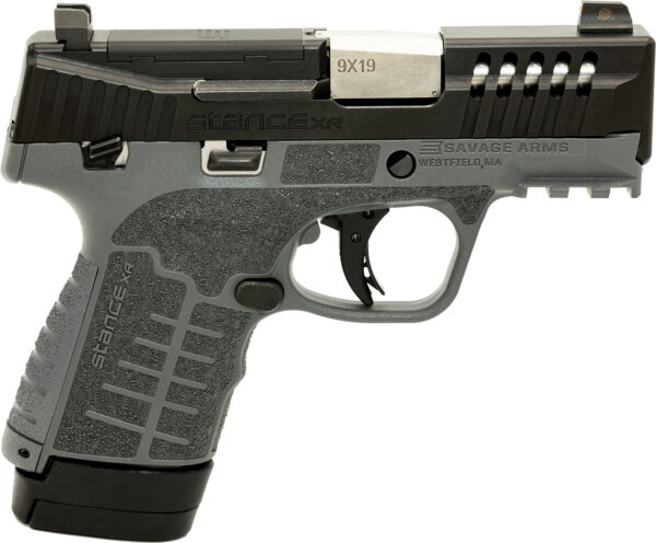 Savage Arms 67067 Stance XR Micro Frame 9mm Luger 13+1 3.20" Stainless Steel Barrel, Black Nitride Ported/Serrated Steel Slide, Gray Stainless Steel Frame w/Picatinny Rail, Gray GFN Grip, Ambidextrous