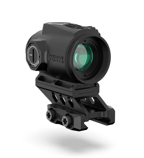 173008.jpg Swampfox Optics RMPS120GB Raider Micro Prism Black 1x 20mm Tube Bullet Rise Compensation Reticle Green Laser
