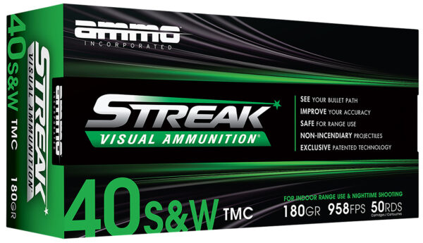 Ammo Inc 40180TMCSTRKGRN50 Streak Visual (GREEN)  40S&W 180gr Total Metal Case 50 Per Box/20 Case