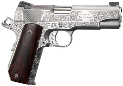 178774.jpg Ed Brown KCSSSIG Kobra Carry Signature Edition 45 ACP 7+1 4.25" Stainless Recessed Crown Barrel, Engraved Serrated Stainless Steel Slide & Frame w/Beavertail, Cocobolo Grip