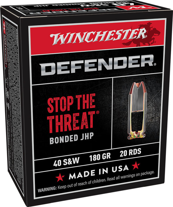 57961.jpg Winchester Ammo S40SWPDB1 Defender 40S&W 180gr Bonded Jacket Hollow Point 20 Per Box/10 Case