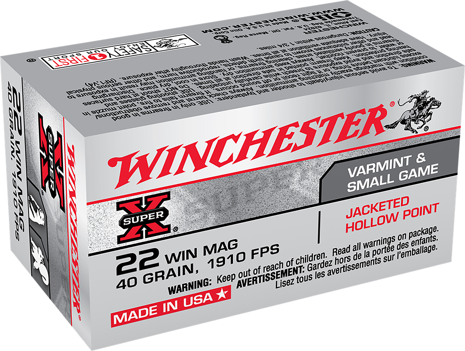 65132.jpg Winchester Ammo X22MH Super X 22WMR 40gr Jacketed Hollow Point 50 Per Box/40 Case