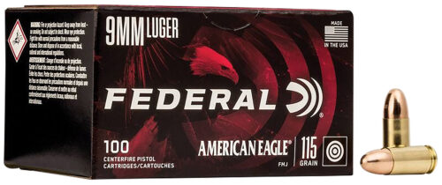 76673.jpg Federal AE9DP100 American Eagle Handgun 9mmLuger 115gr Full Metal Jacket 100 Per Box/5 Case