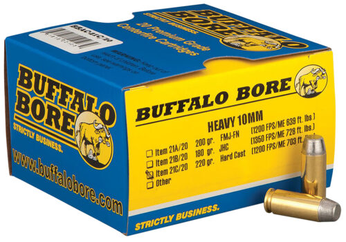 80761 Buffalo Bore Ammunition 21C20 Outdoorsman Strictly Business 10mmAuto 220gr Hard Cast Flat Nose 20 Per Box/12 Case