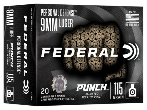 187401 Federal PD9P2 Punch 9mmLuger 115gr Jacketed Hollow Point 20/Box