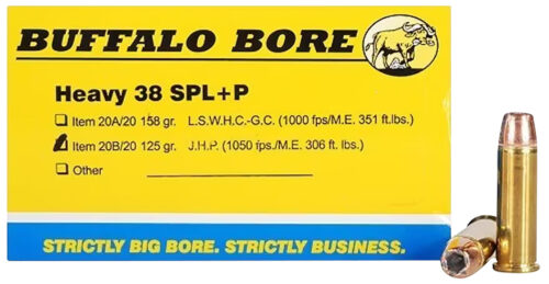 80752.jpg Buffalo Bore Ammunition 20B20 Heavy Strictly Business 38Special +P 125gr Jacket Hollow Point 20 Per Box/12 Case