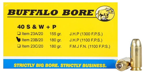 82110.jpg Buffalo Bore Ammunition 23B20 Heavy Strictly Business 40S&W +P 180gr Jacket Hollow Point 20 Per Box/12 Case