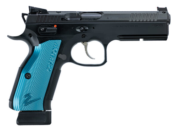CZ-USA 91251 Shadow 2 Optics-Ready 9mm Luger 4.89" 19+1 Overall Black Finish with Inside Railed Steel with Optic Cut Slide, Blue Aluminum Grip, Non-Tilted Barrel & Picatinny Rail