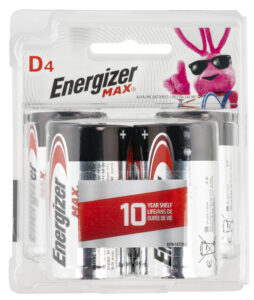 Energizer E95BP4 MAX D Batteries Black & Silver Alkaline 1.5 Volt, Qty (4) Single Pack