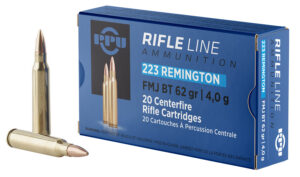 PPU PP223F2 Standard Rifle  223Rem 62gr Full Metal Jacket Boat Tail 20 Per Box/50 Case