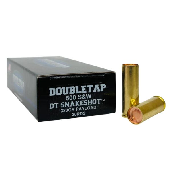 https3A2F2Fmedia.chattanoogashooting.com2Fimages2Fproduct2FDT500SWSS22FDT500SWSS2.jpg Double Tap DT Snake Shot Handgun Ammunition .500 S&W 380gr #9 Shot 1000 fps 20/ct